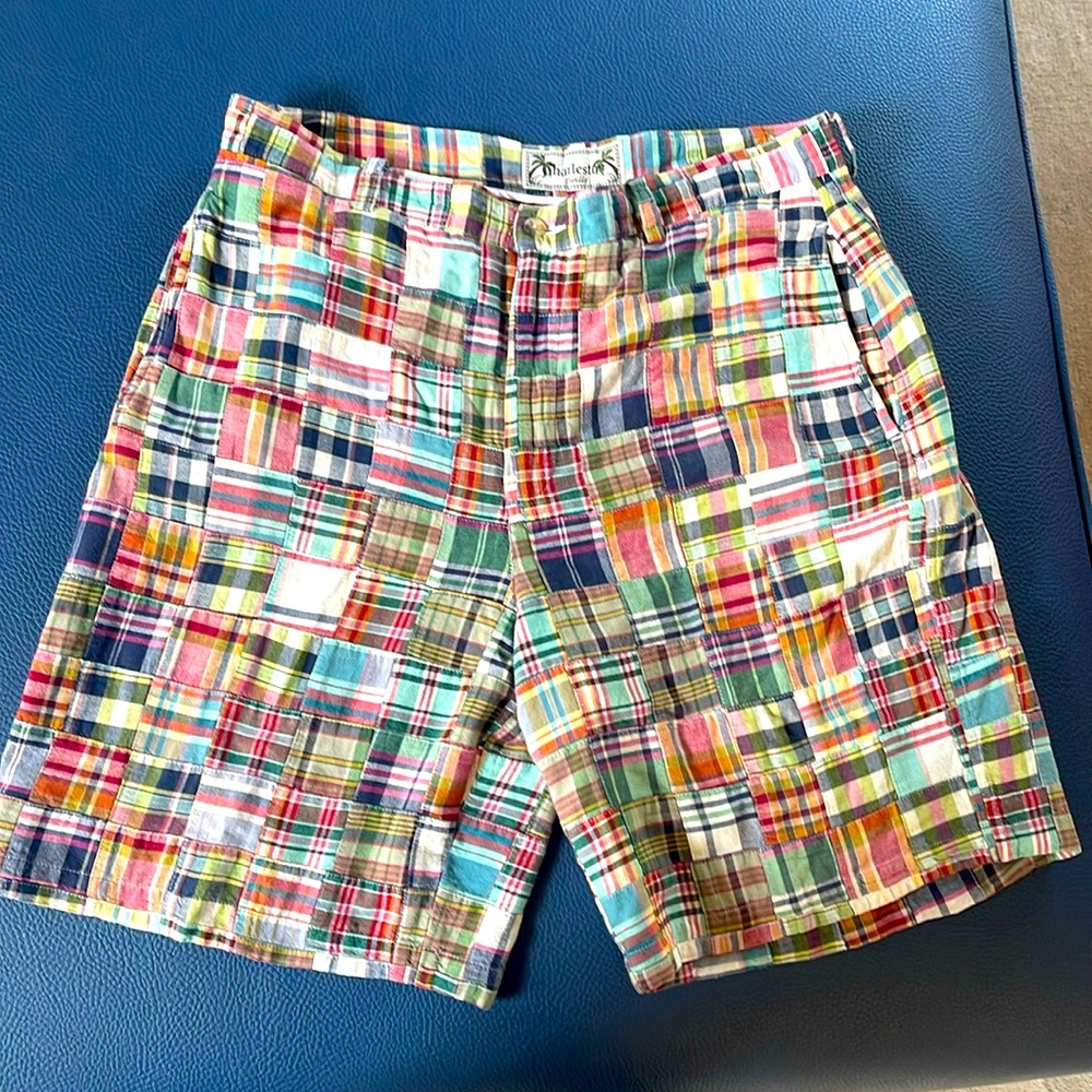 Charleston Twills Men’s Madras Plaid Patchwork Shorts Size 36 EUC